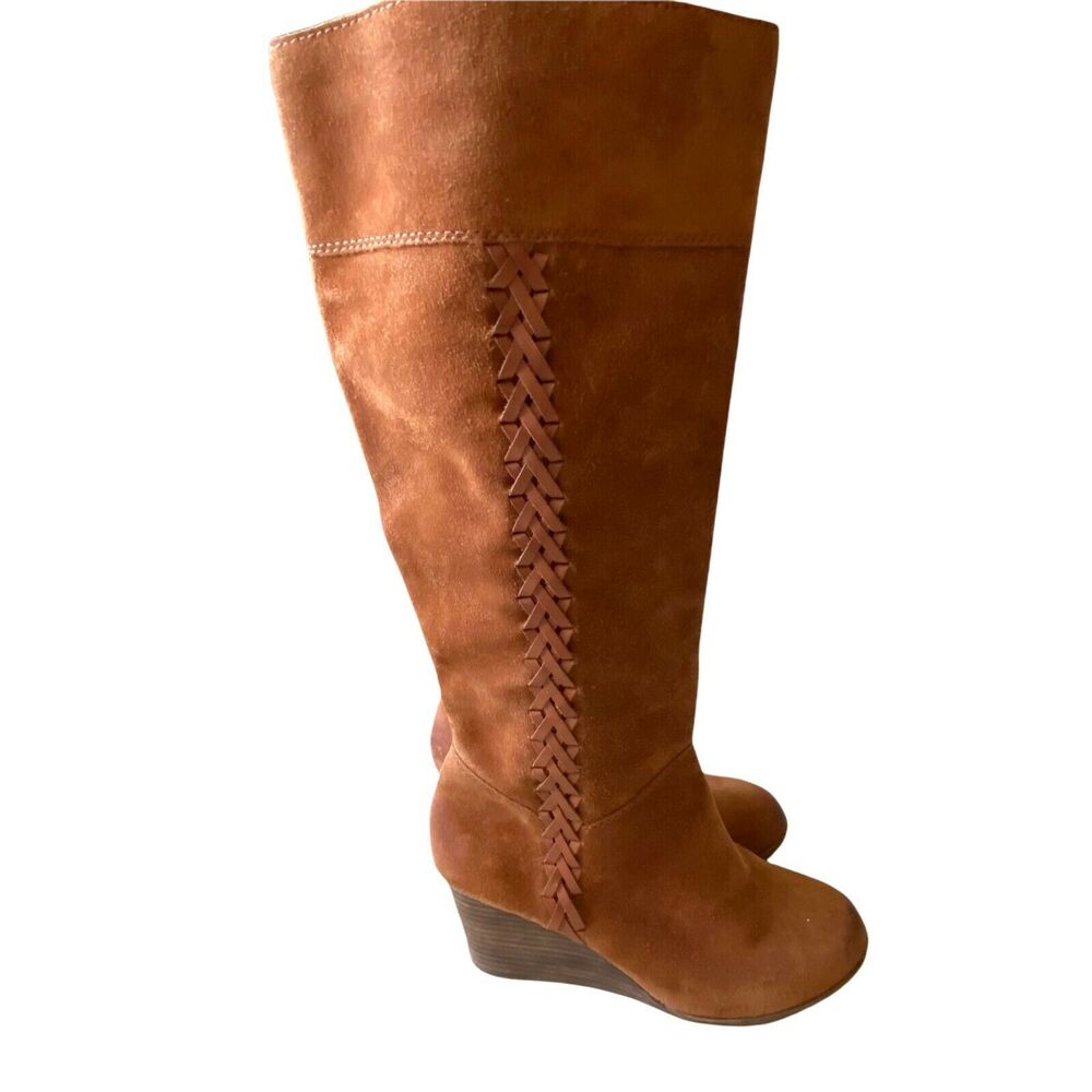 Lucky Brand Boots Women's Brown Suede Knee High Wedge Heel Riding Boots size 8.5